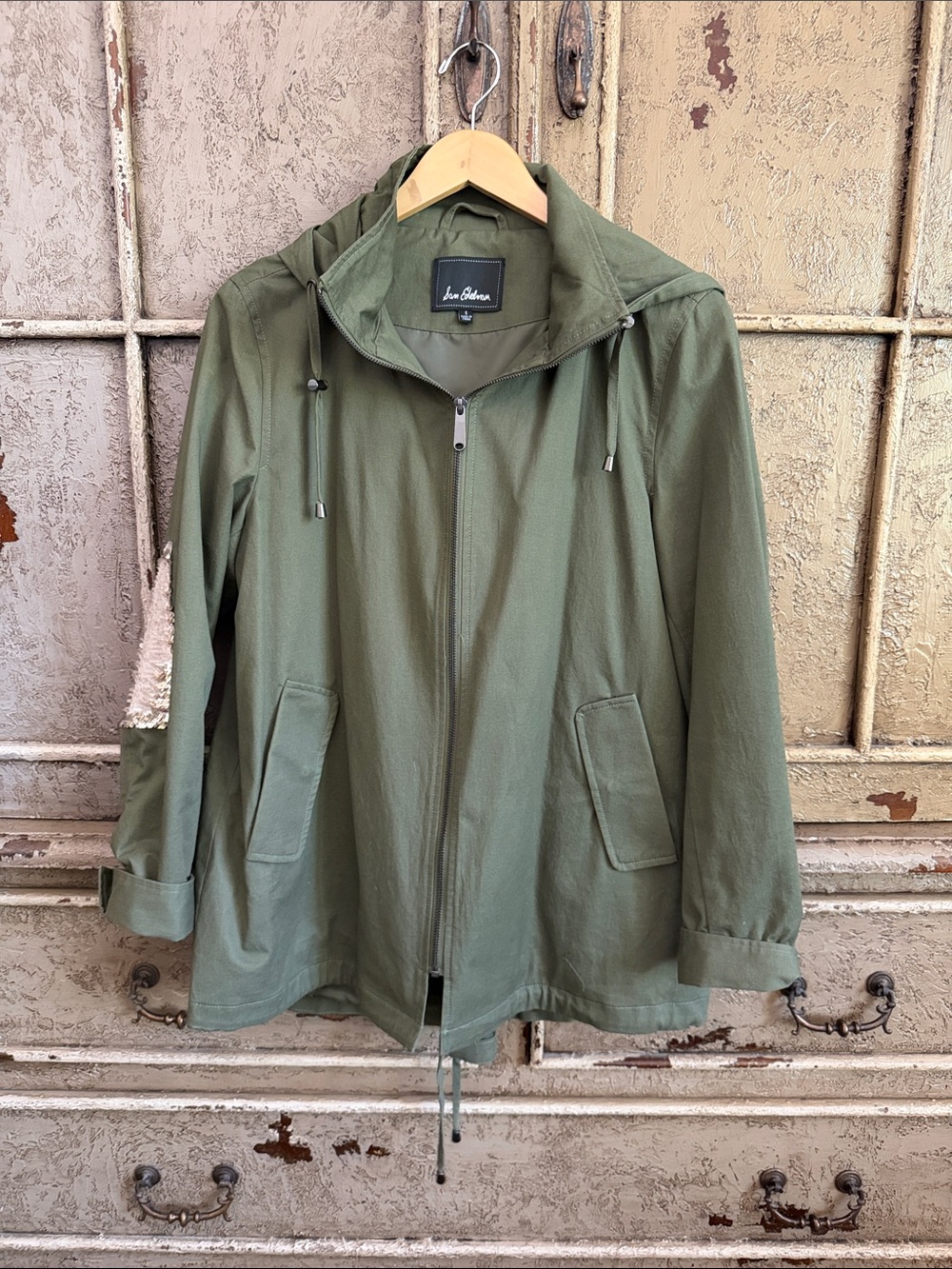 Sam Edelman Olive Green Zip-Up Hooded Field Jacket